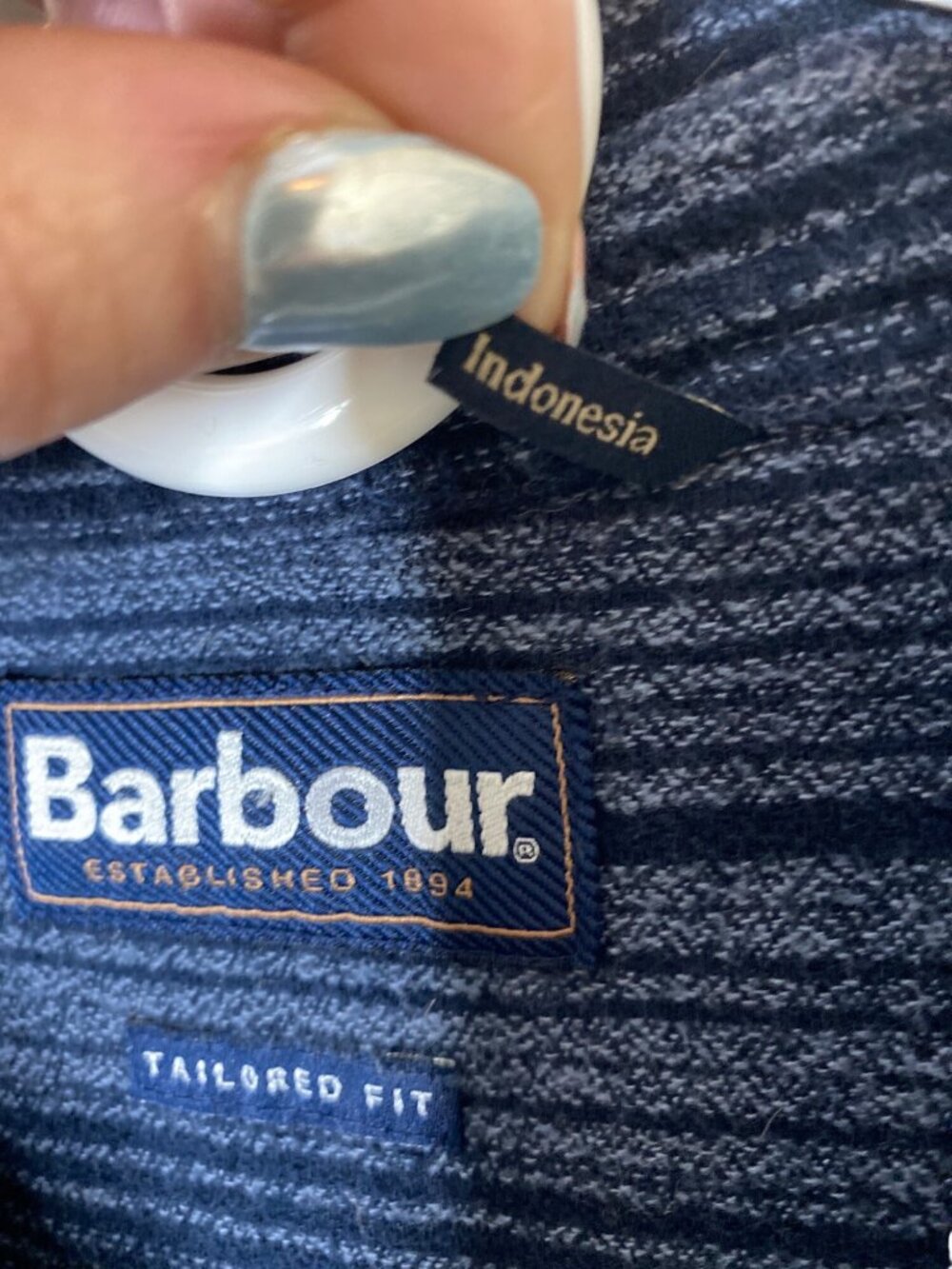 Barbour Plockton Tailored Fit Shirt Mens XL Blue Striped Cotton Button Down - Picture 8 of 13